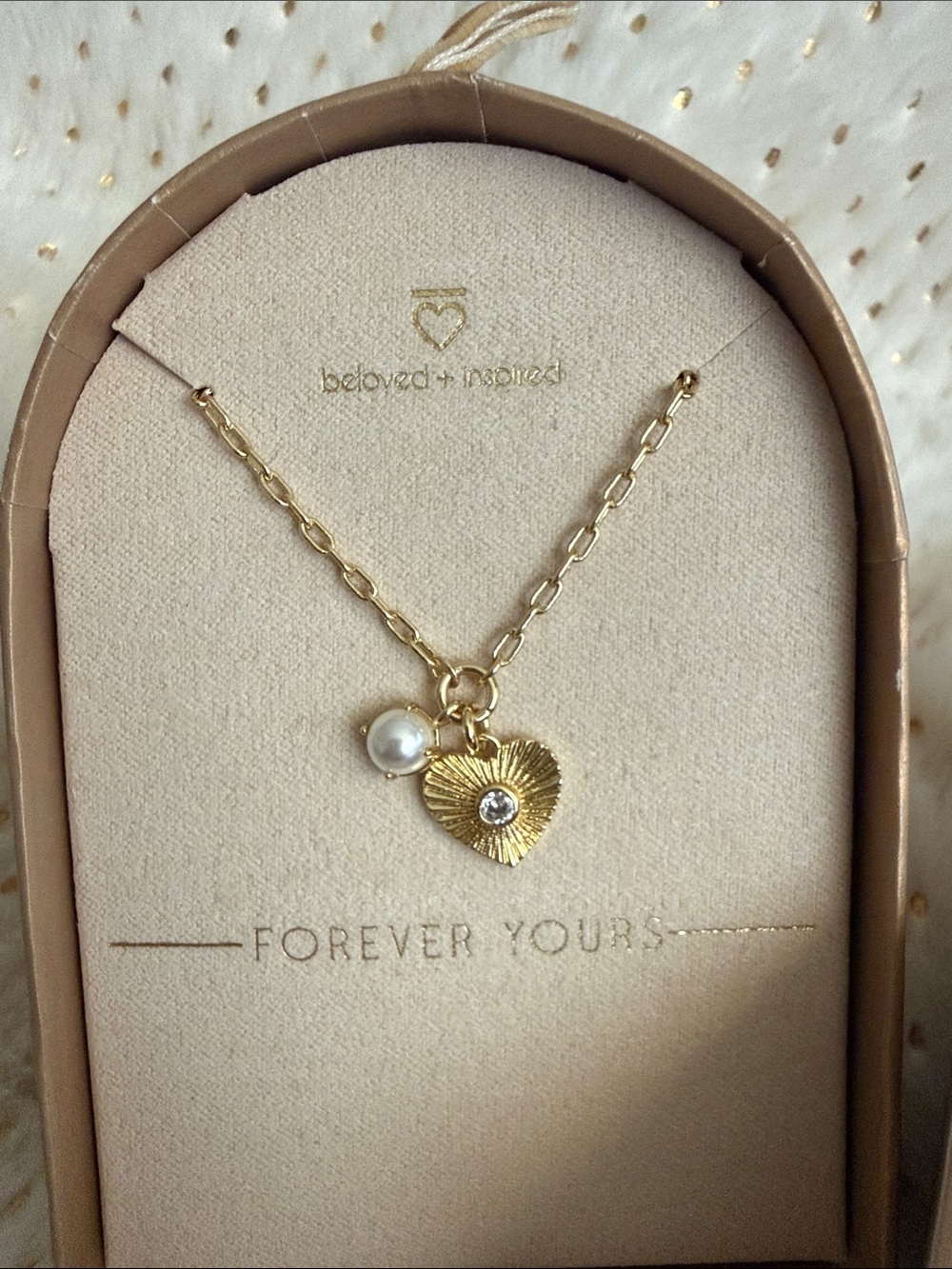 Beloved & Bravery Gold Heart Pendant Necklace with Pearl
